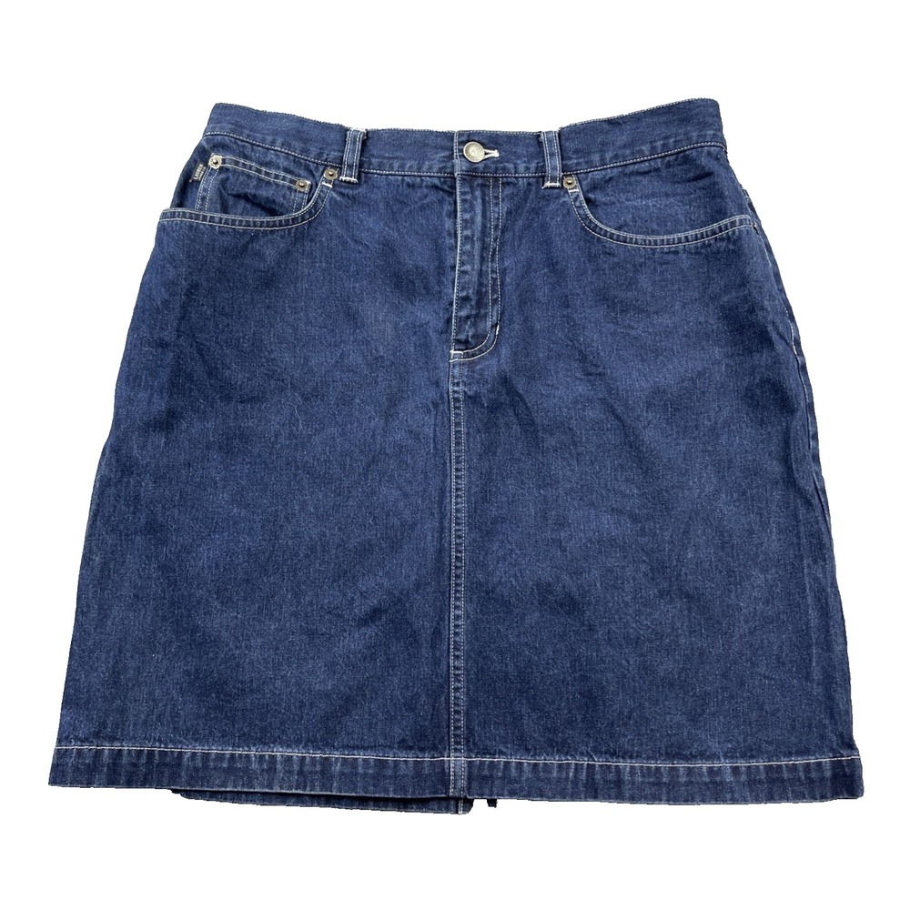 LRL Lauren Jeans Co Denim Skirt Women's 12 Blue Back Slit Western Ranchwear